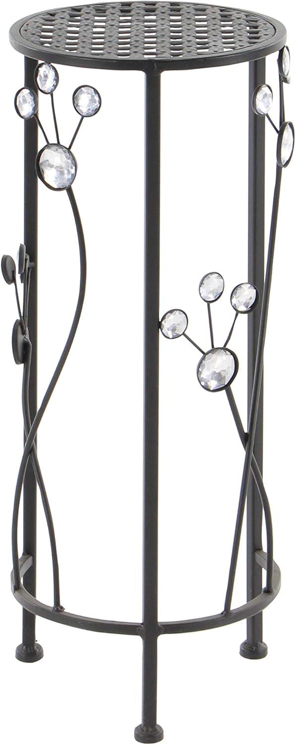 Set of 3 Black Iron Plant Stands with Floral Accents