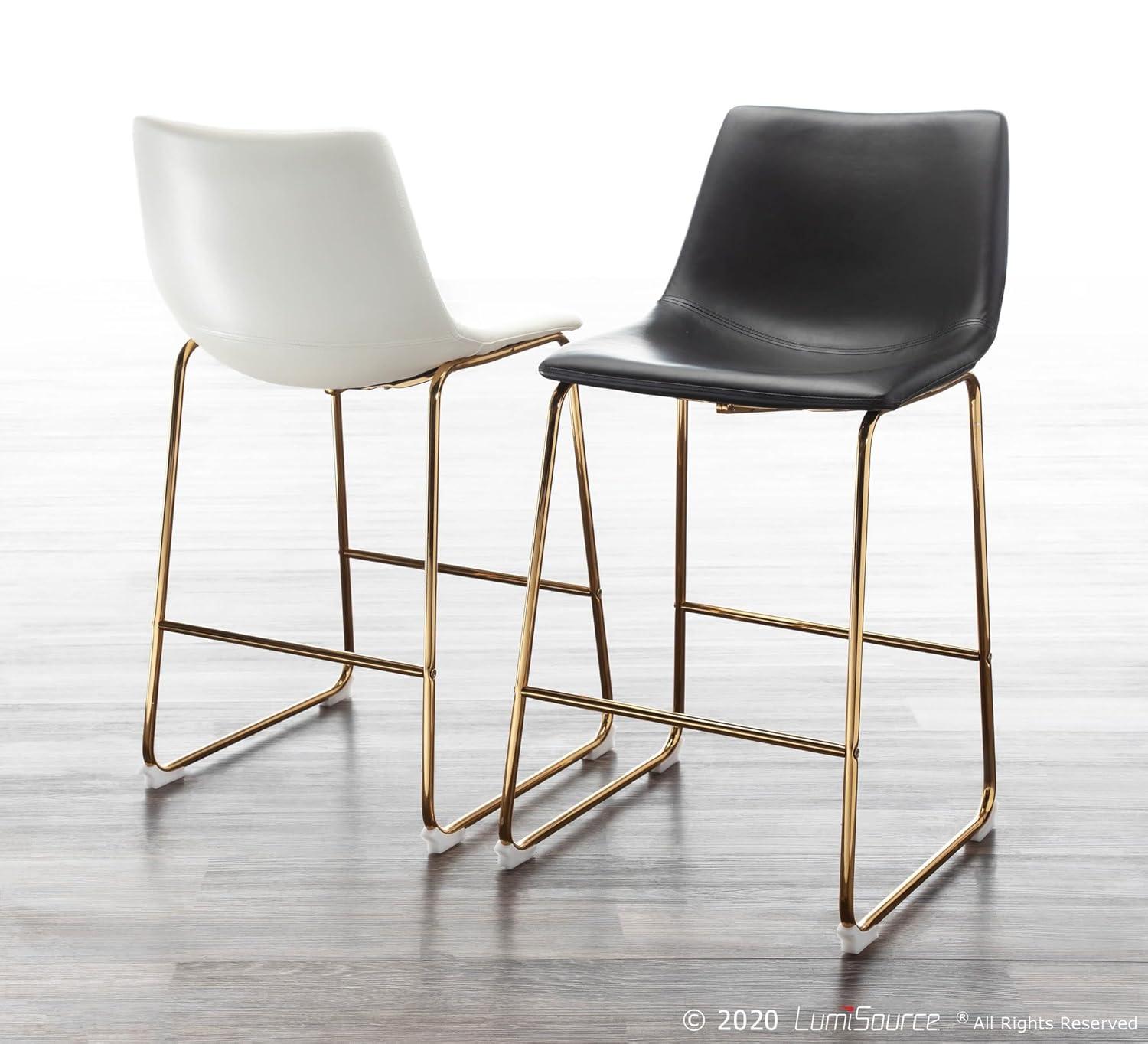LumiSource Gold Metal, White PU Duke Counter Stool - Set of 2