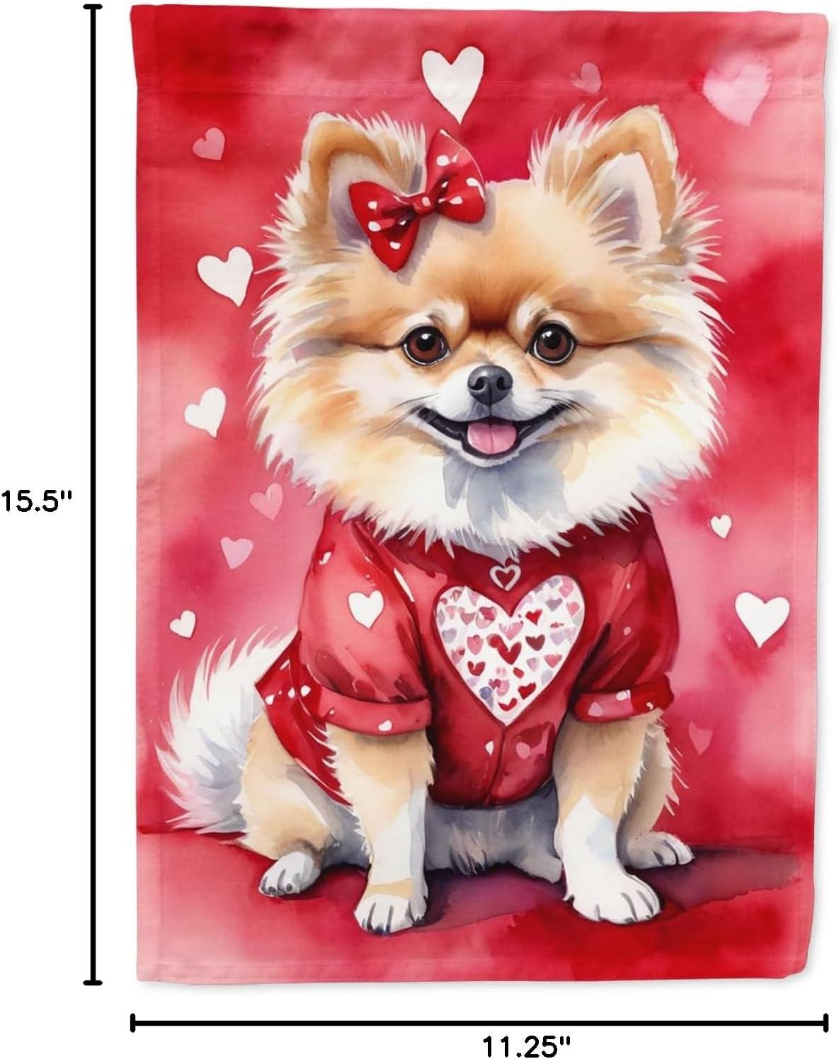 Pomeranian My Valentine Garden Flag 11.25 in x 15.5 in