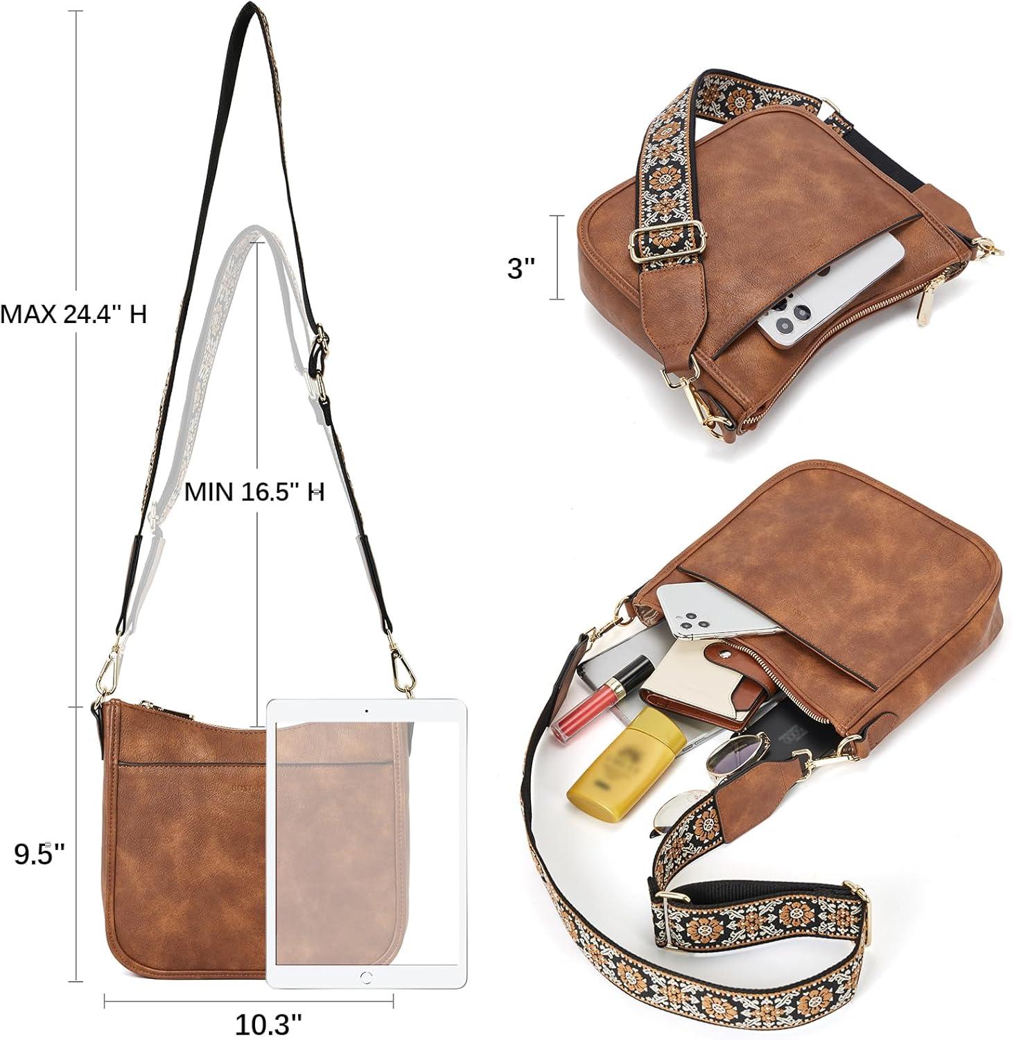 Telena Crossbody Purses for Women Trendy Vegan Leather Purses Bucket Hobo Bags Handbags with Adjustable Guitar Strap