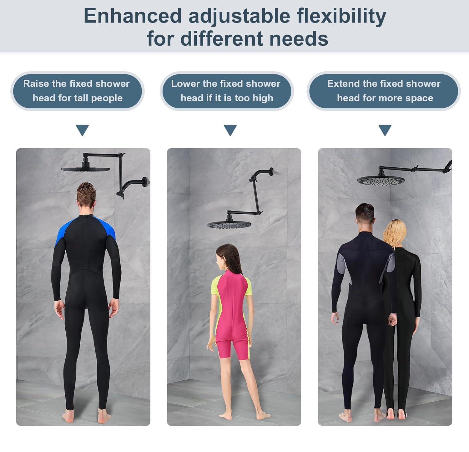 Bright Showers Brass Shower Arm Extender for Rain and Handheld Shower Head, 14 inch Universal Shower Head Extension Arm, Adjustable Height & Angle, Oil-Rubbed Bronze