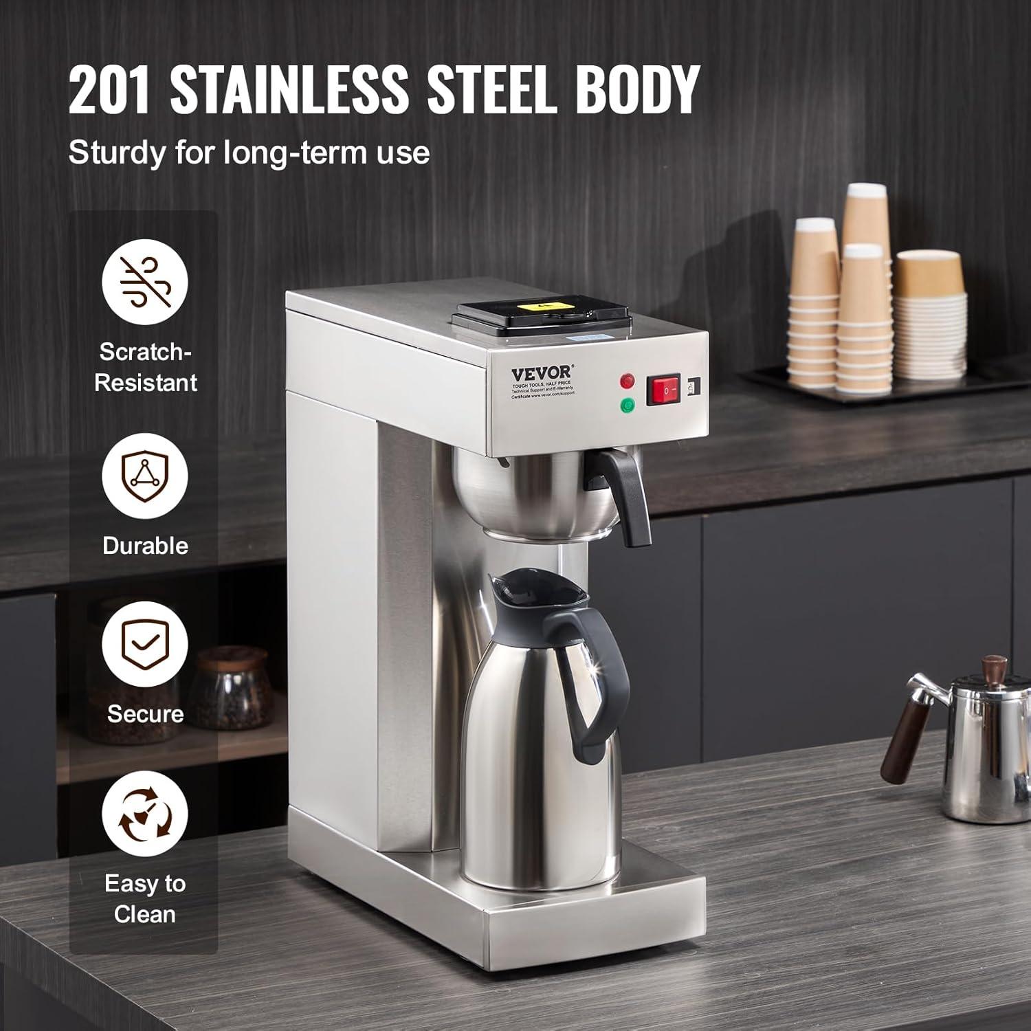 VEVOR 12 Cups Commercial Drip Coffee Maker, Coffee Maker Machine with Thermal Carafe to Keep Warm or Cold, Stainless Steel Pour Over Coffee Brewer