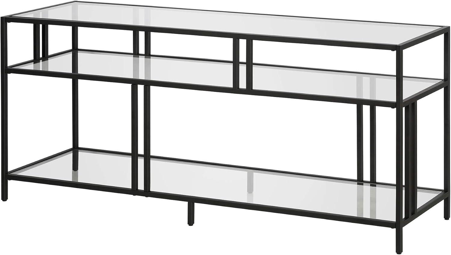 Evelyn&Zoe Cortland Rectangular TV Stand with Glass Shelves for TV's up to 60" in Blackened Bronze