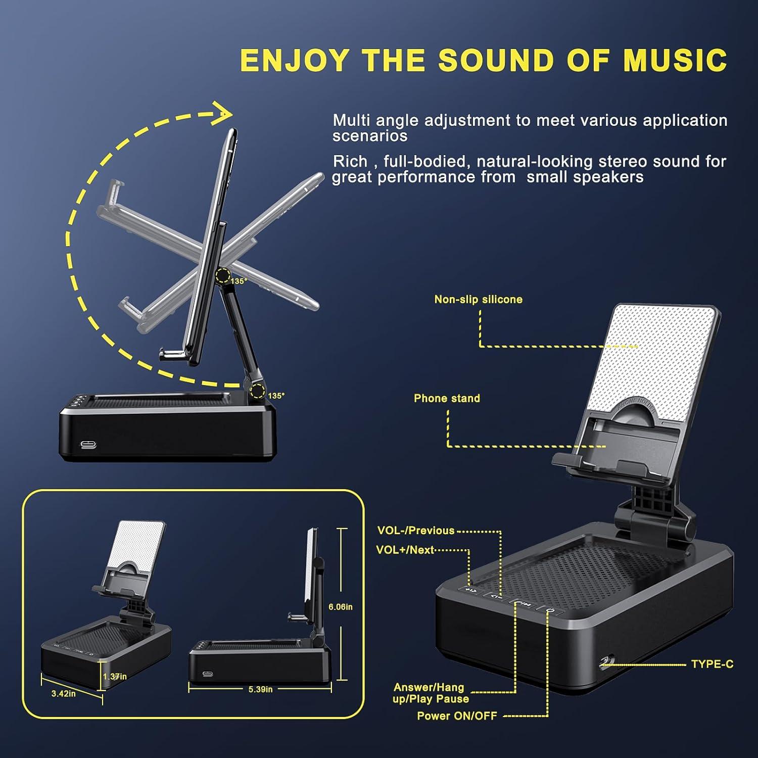 Cell Phone Stand with Wireless Bluetooth Speaker Compatible for Any Smartphones,Anti-Slip Design Phone Holder with HD Surround Sound Bluetooth Speaker for Home,Office,Outdoor