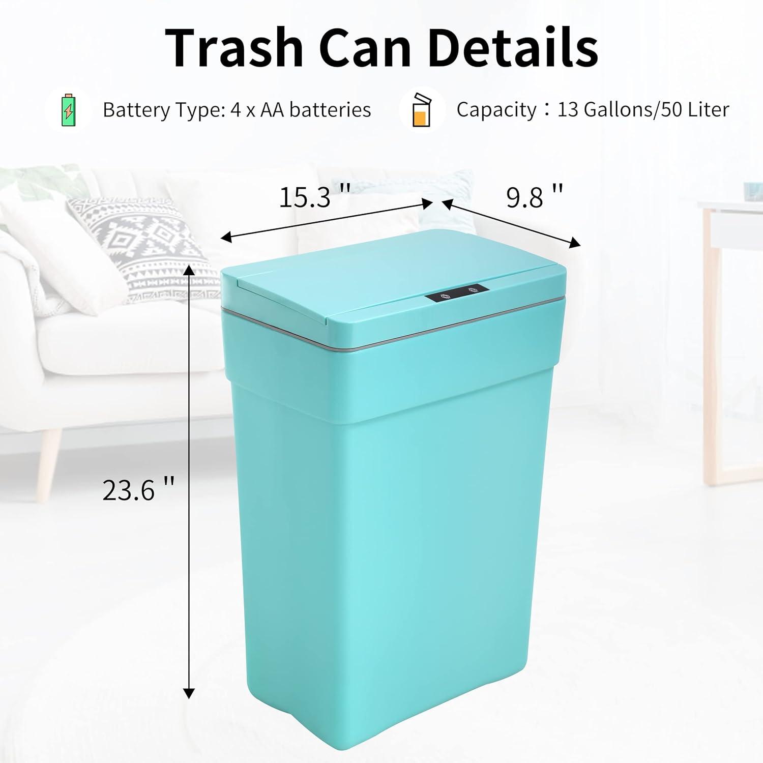 CL.HPAHKL 13 Gallon Touch Free Automatic Trash Can with Lid, Plastic Motion Sensor Kitchen Garbage Can, Touchless Trashcan Trash Bin for Bathroom, Office, Home, Blue
