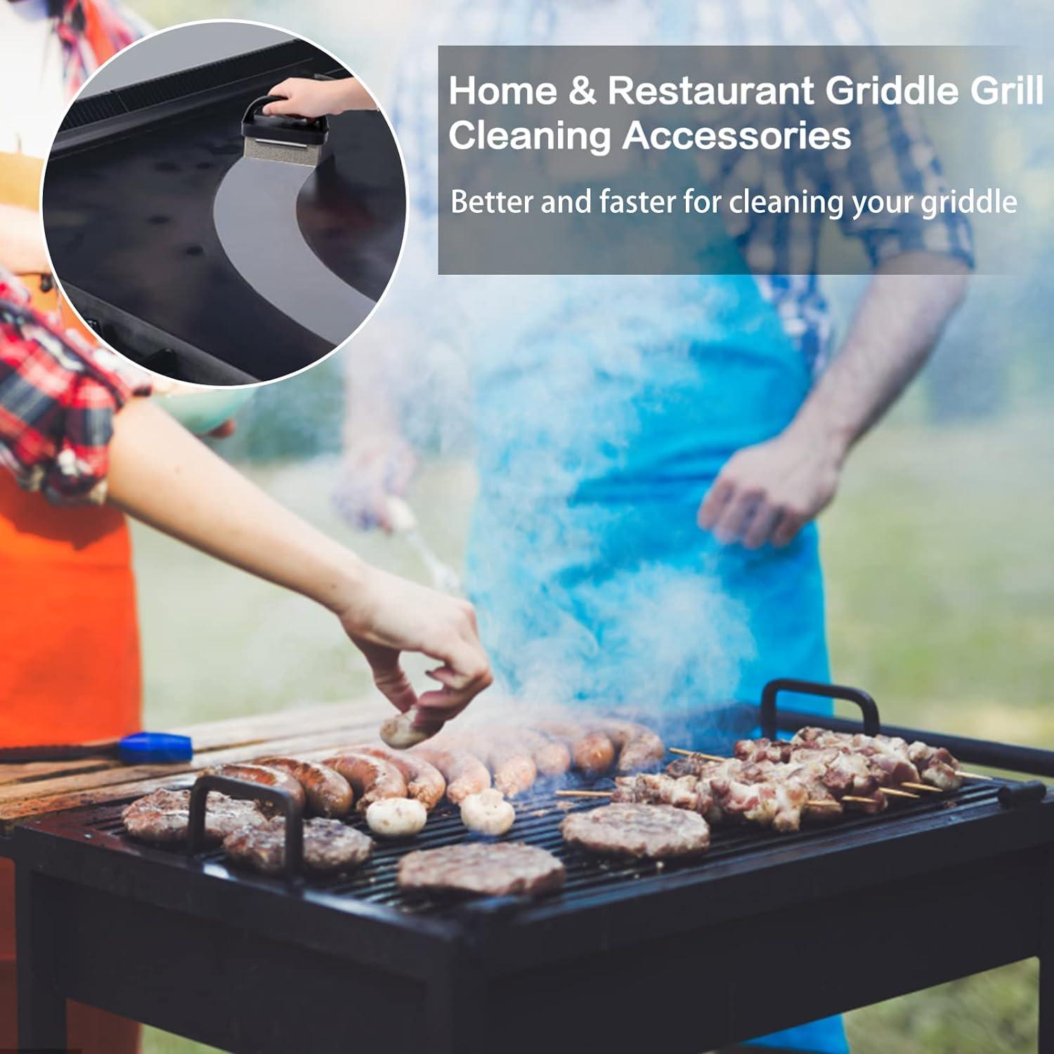 Blackstone Griddle Cleaning Brick Block Heavy Duty Grill Cleaning Stone Bricks Non Scratch Flat Top Seasoning Stone Griddle Scrubber Cleaner Remove Greases Stains Residue -3 Pack with Handle