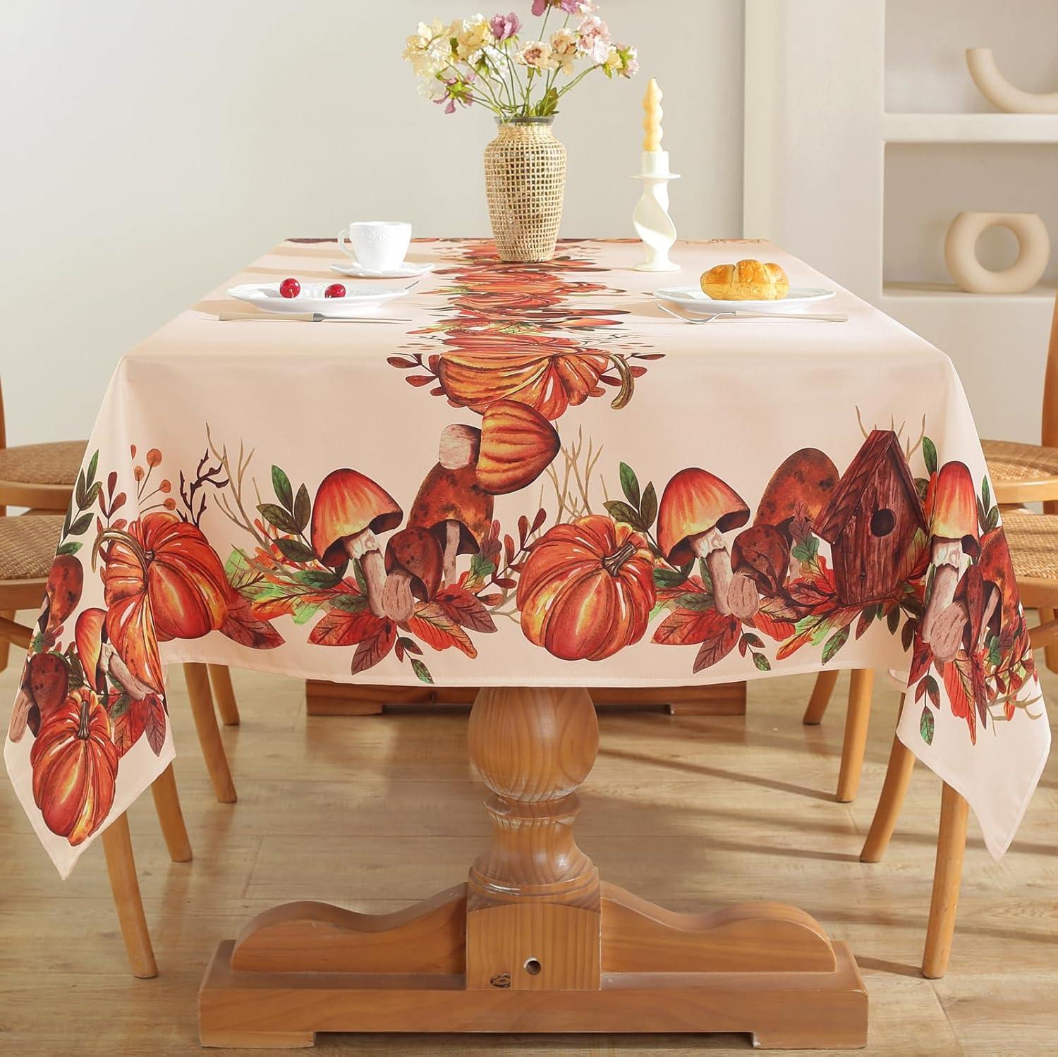 Elrene Holiday Turkey Bordered Fall Tablecloth - White/Red - Elrene Home Fashions