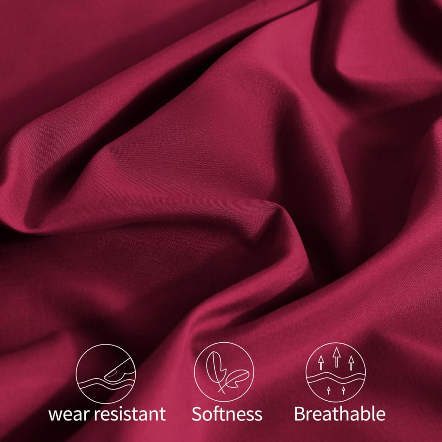 PiccoCasa 2Pcs Cotton Pillowcases Embroidered Pillow Covers, Queen Burgundy