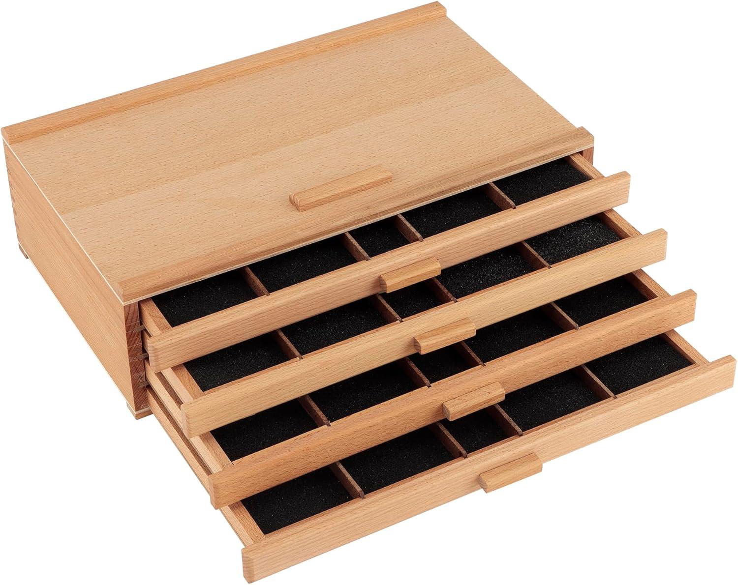 U.S. Art Supply 4-Drawer Artist Wood Pastel, Pen, Marker Storage Box - Elm Hardwood Construction, 5 Compartments per Drawer - Ideal for Pastels, Pens, Pencils, Charcoal, Blending Tools, and More