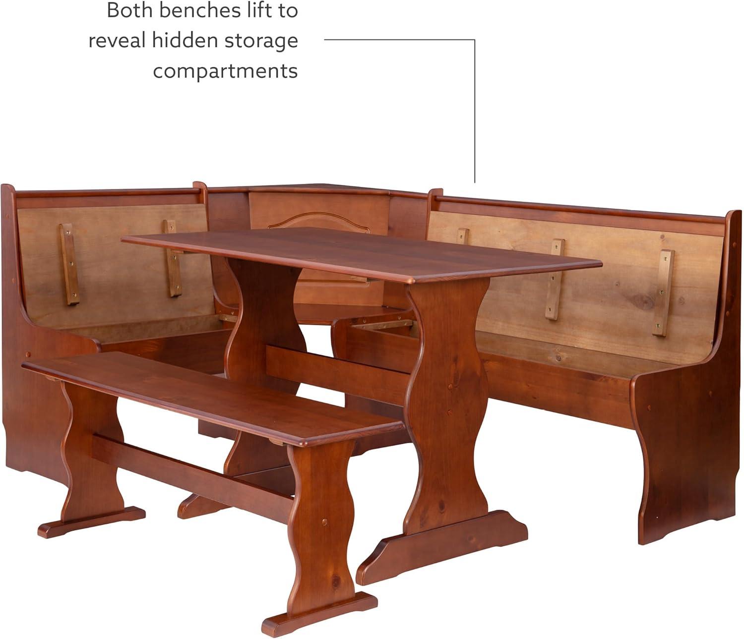 3pc Chelsea Breakfast Corner Nook Dining Table Set Walnut - Linon