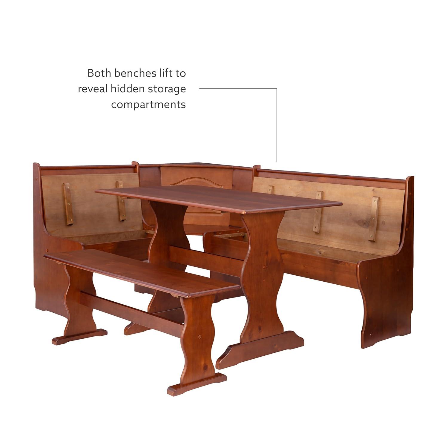 3pc Chelsea Breakfast Corner Nook Dining Table Set Walnut - Linon