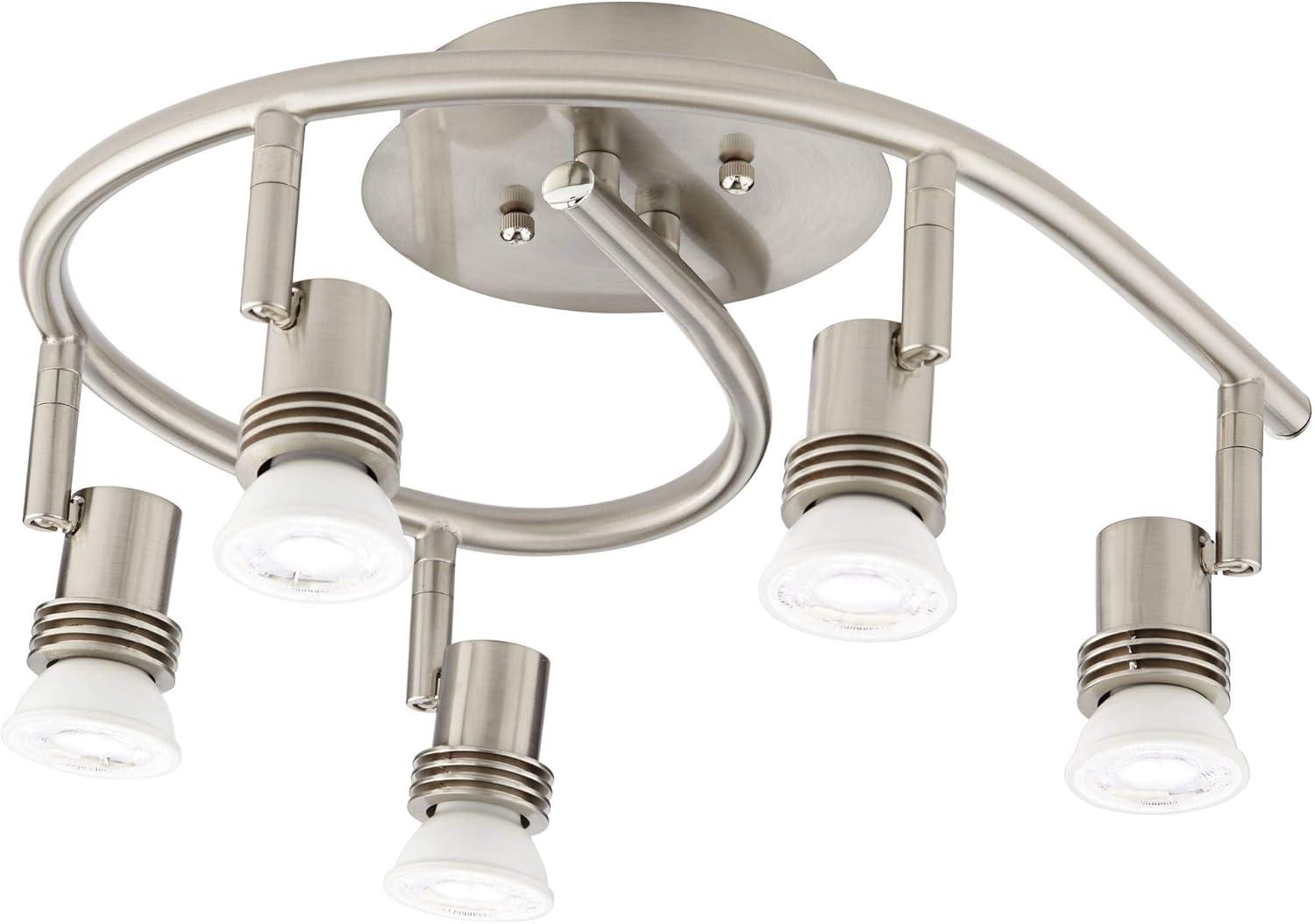 Pro Track 5-Head LED Ceiling Track Light Fixture Kit GU10 Directional Silver Brushed Nickel Finish Metal Industrial Spiral Kitchen 15 3/4" Wide