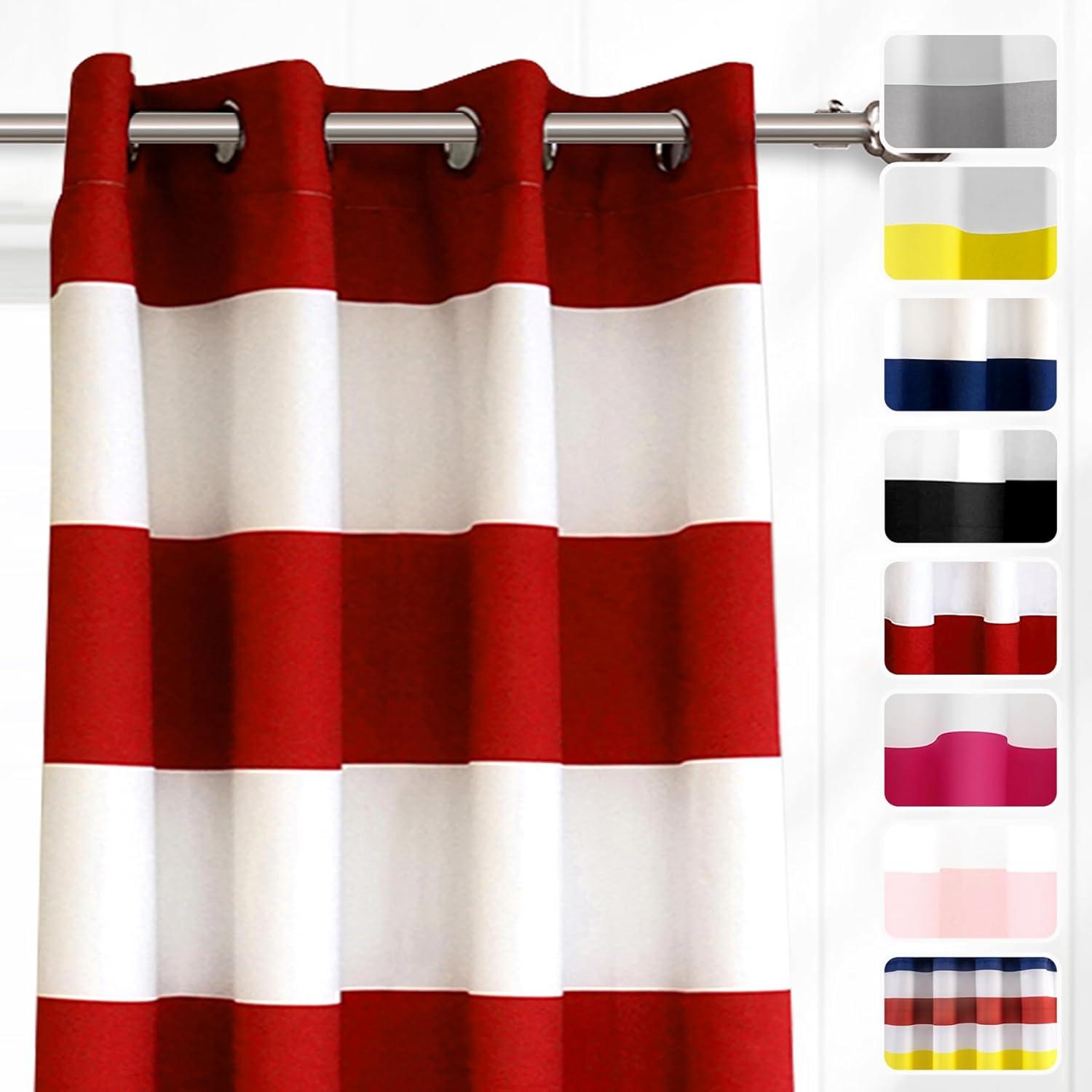 Driftaway Mia Stripe Room Darkening Grommet Unlined Window Curtains, Set Of Two Panels, Each 52"X63" (Red)