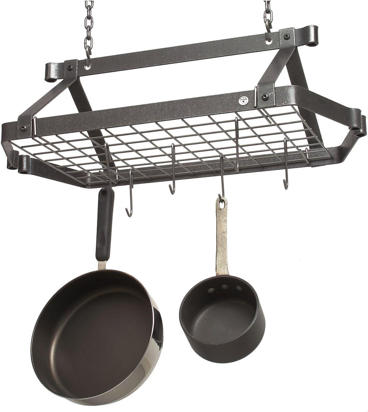 Hammered Steel Ceiling Mounted Pot Rack with Grid