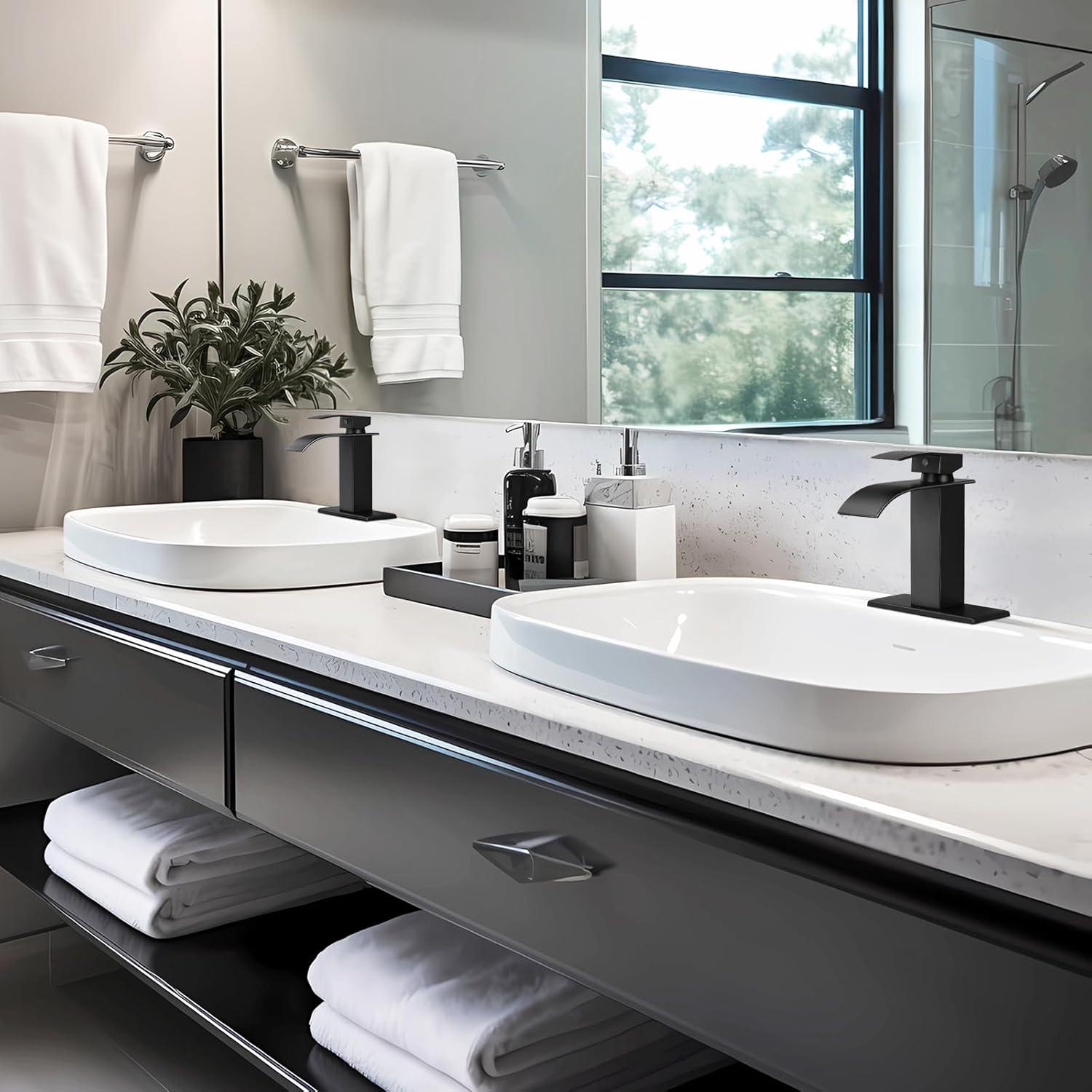 Qomolangma Vessel Sinks Waterfall Bathroom Sink Faucet, Tall Single Handle Bathroom Sink Faucets, Brushed Nickel Bathroom Faucet Suitable for 1 Hole, Staniless Steel Rv Lavatory Vanity Faucet