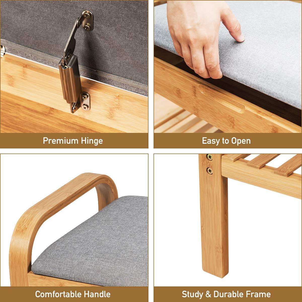 Giantex Small Entryway Bench with Storage, 2-Tier Bamboo Shoe Rack Bench with Flip Top Storage Space and Padded Cushion, Shoe Organizer for Entryway, Living Room, Hallway, Bedroom,Natural