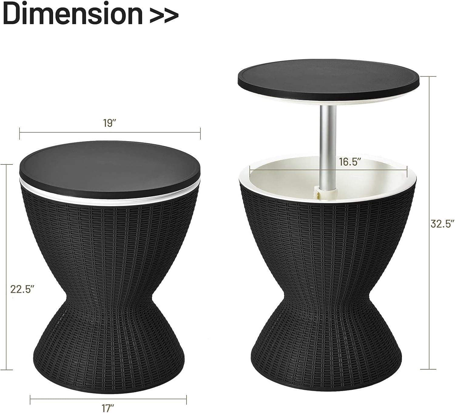 Costway 8 Gallon 3 in 1 Patio Rattan Cooler Bar Table Adjust Ice Bucket Black