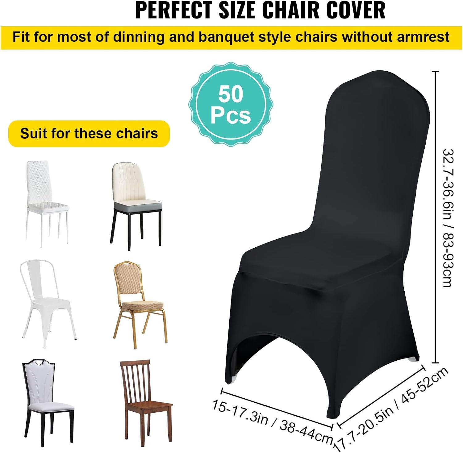 VEVOR Black Stretch Spandex Chair Covers, Set of 50 - Universal Fitted Slipcovers for Folding Chairs - Removable and Washable - Ideal for Weddings, Banquets, Parties, and Celebrations