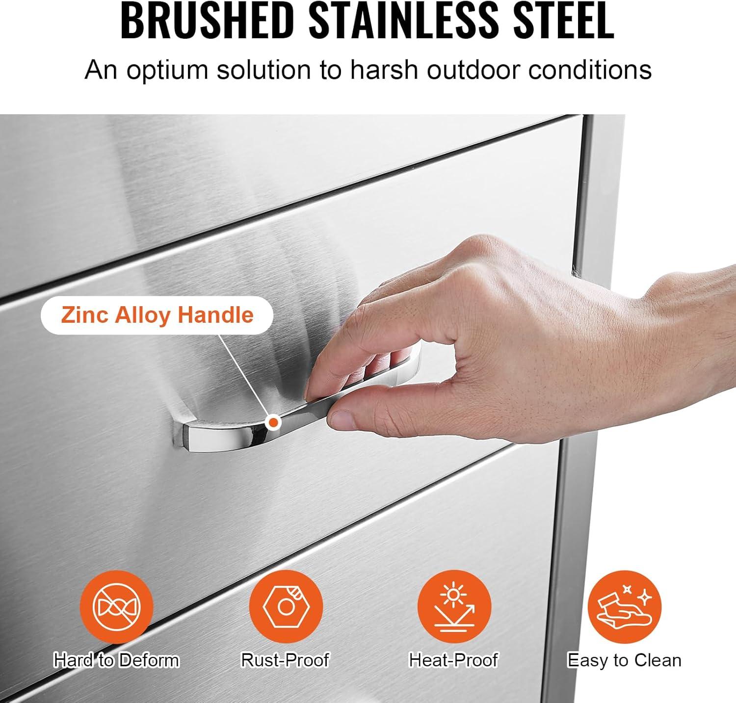 18x23 Inch Outdoor Kitchen Stainless Steel Triple Access BBQ Drawers with Chrome Handle, 18 x23 x 23 Inch 18 x 23 x 23 inch