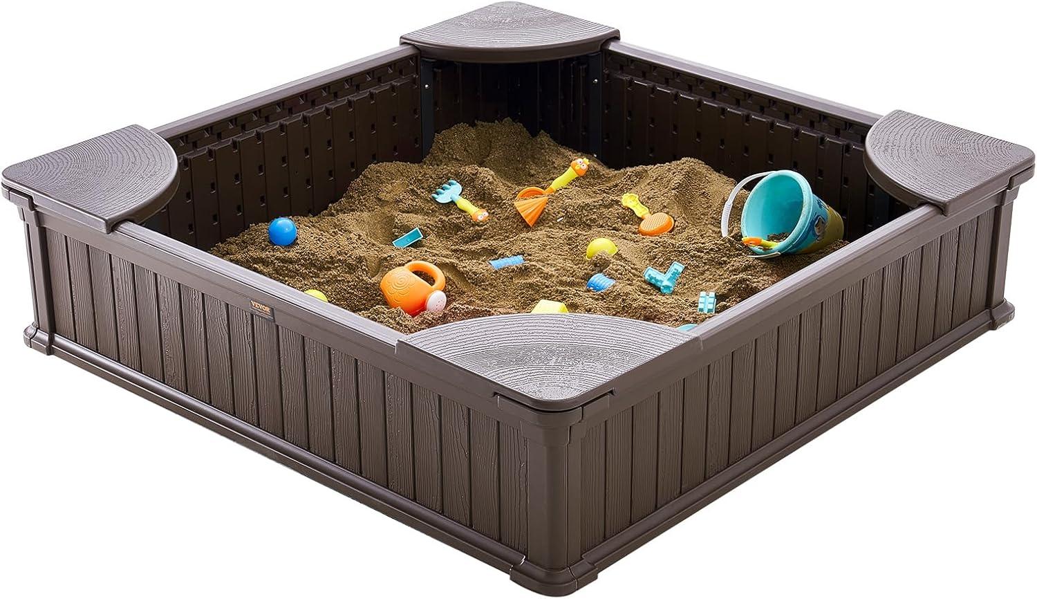 VEVOR 52.4-in x 47.2-in Brown Square Wood Sandbox