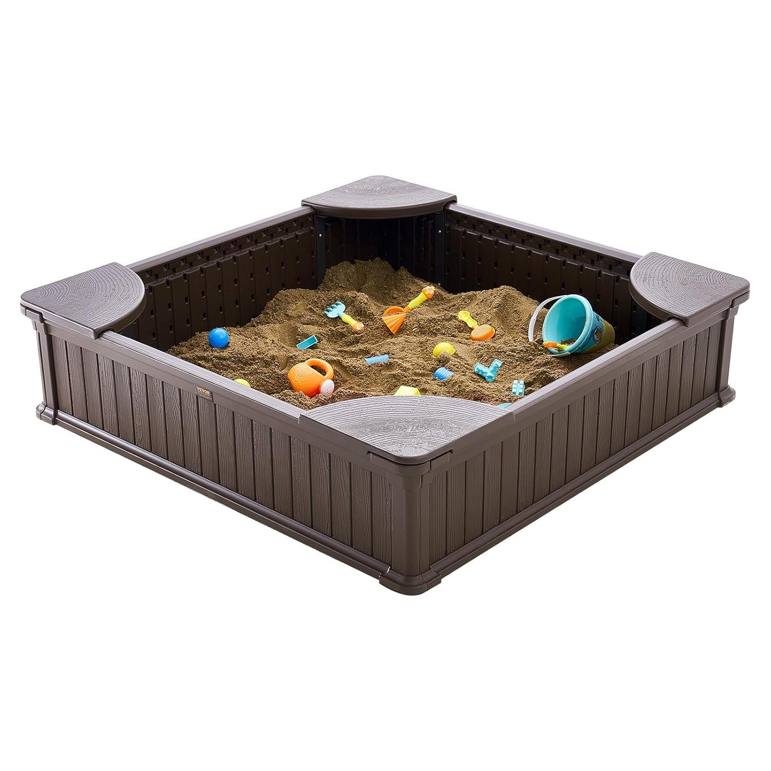 VEVOR Wooden Sandbox with Cover, 75.6 x 75.6 x 9.1 in Octagonal Sand Box, Sand Pit with 4 Seating and Bottom Liner