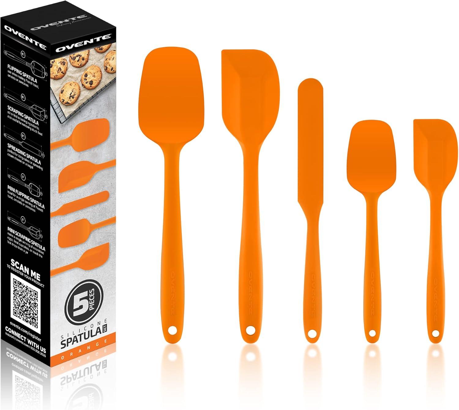 5-Piece Orange Silicone and Stainless Steel Cooking Utensils Set