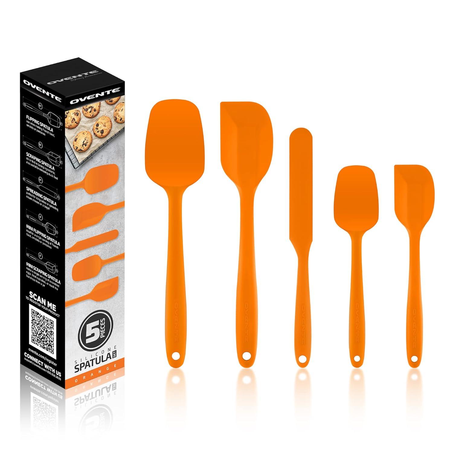 Ovente OVENTE Silicone Spatula Set of 5, Food Grade Rubber Spatula with High Heat Resistant, BPA-Free and Dishwasher Safe, Nonstick Kitchen Utensils for Baking, Cooking and Mixing, Orange SP12305O