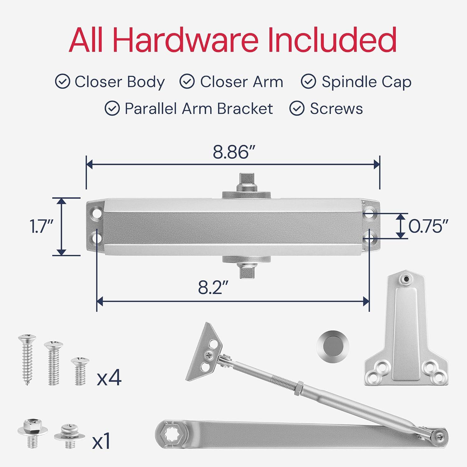Lawrence Hardware Medium Duty Commercial Door Closer for Interior & Exterior Doors, Aluminum