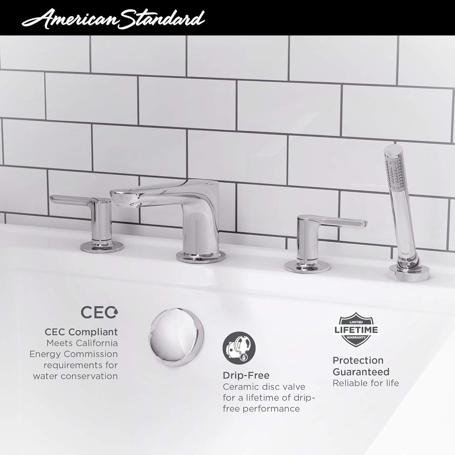 American Standard Studio S 2-Handle Deck-Mount Roman Tub Faucet for Flash Rough-in Valve with Hand Shower in Polished Chrome