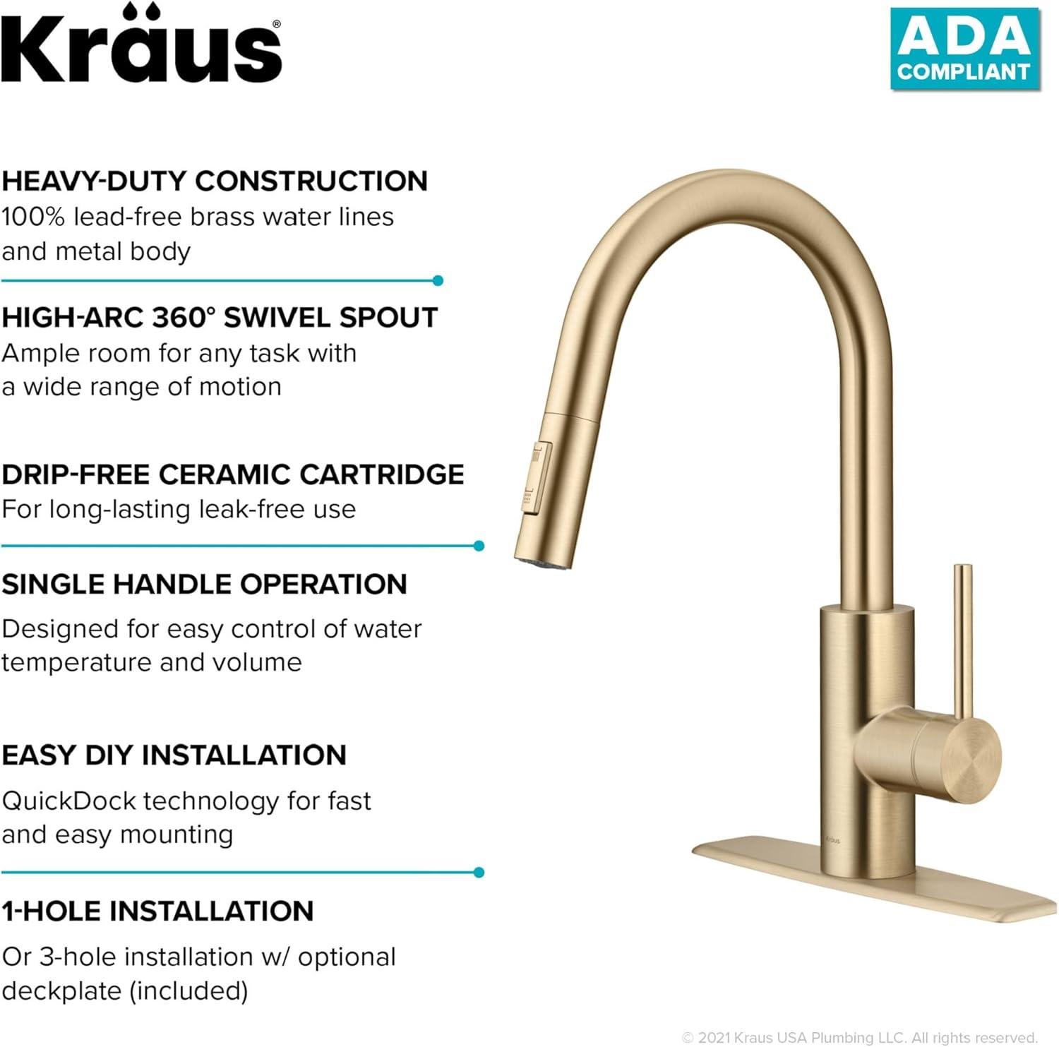 KRAUS Oletto Single Handle Pull Down Kitchen Faucet with QuickDock Top Mount Installation Assembly