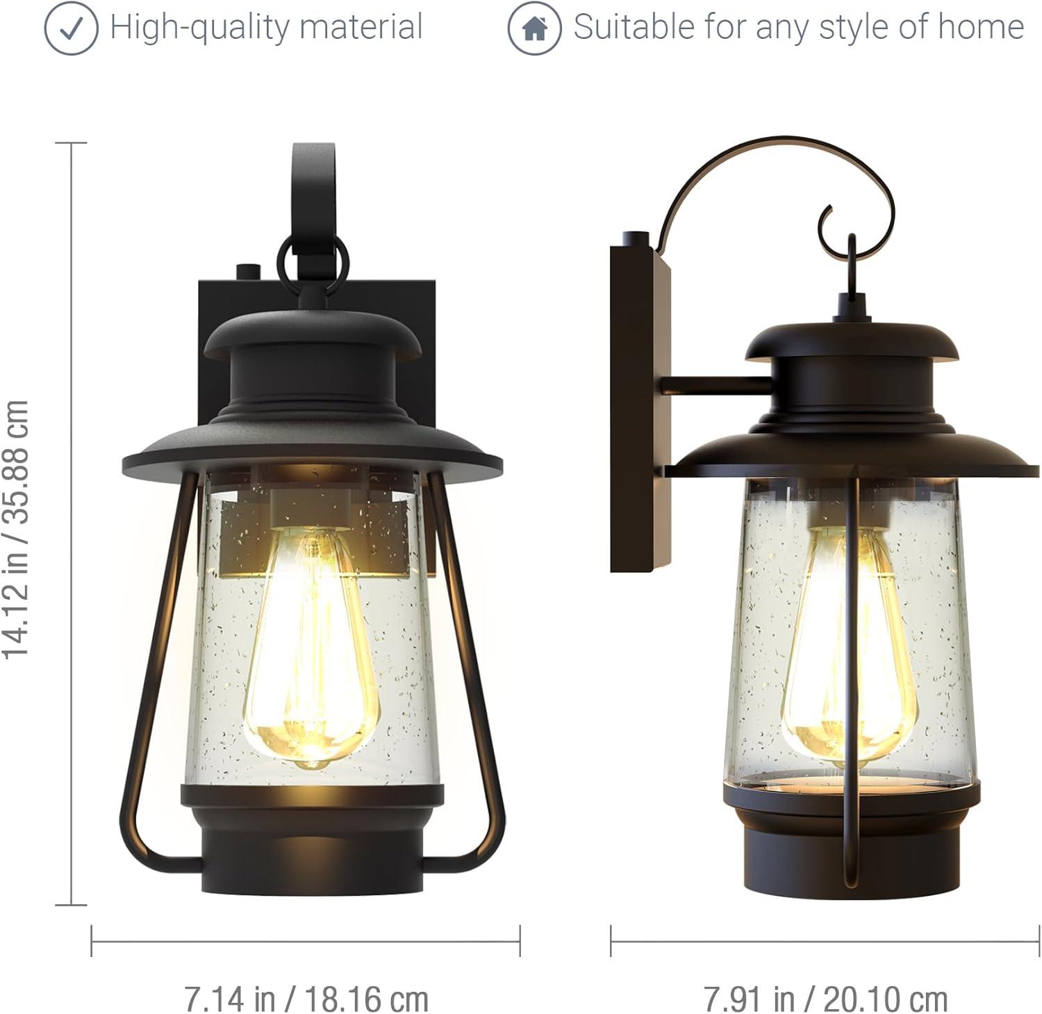 KODA Acadian Weather-Resistant Outdoor LED Wall Lantern with Integrated Dusk-to-Dawn Sensor, Includes Energy Star Rated LED Bulb, Premium Seeded Glass Design for Patio, Porch, Entryways