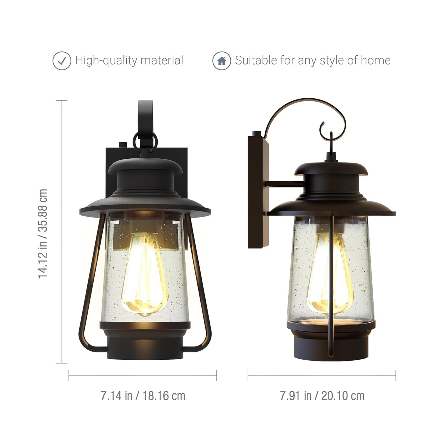 KODA Acadian Weather-Resistant Outdoor LED Wall Lantern with Integrated Dusk-to-Dawn Sensor, Includes Energy Star Rated LED Bulb, Premium Seeded Glass Design for Patio, Porch, Entryways