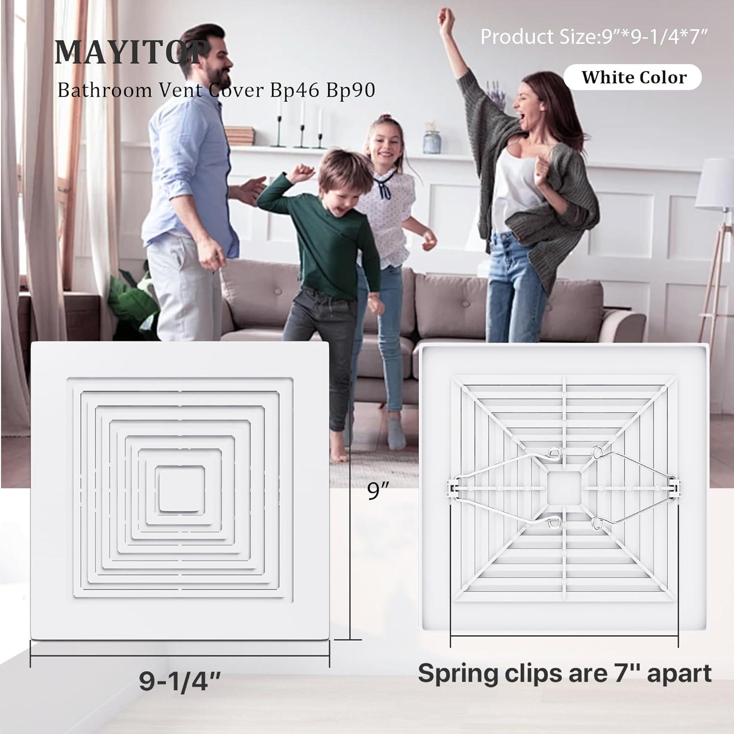 MAYITOP Bathroom Vent Cover BP46 BP90 With Springs Replacement Bathroom Ceiling Fan Grille Cover For Broan Nutone Exhaust Fan Square Ceiling Or Wall-Mount Replaces 663 670 675 688 689 671