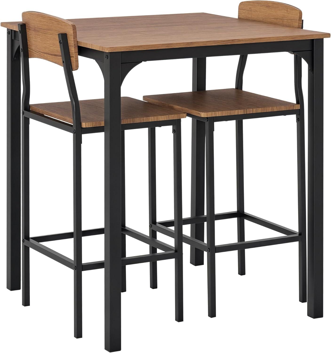 17 Stories 3 Piece Square Industrial Small Dining Table Set, Bar Table and Chairs Set, Rustic Brown and Black