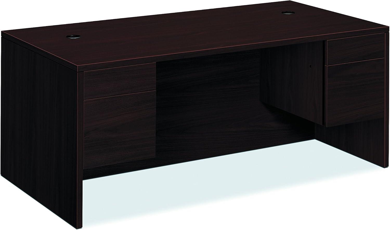 Executive Mahogany Wood Desk with Filing Cabinet and Drawer, 72"x36"x29.5"