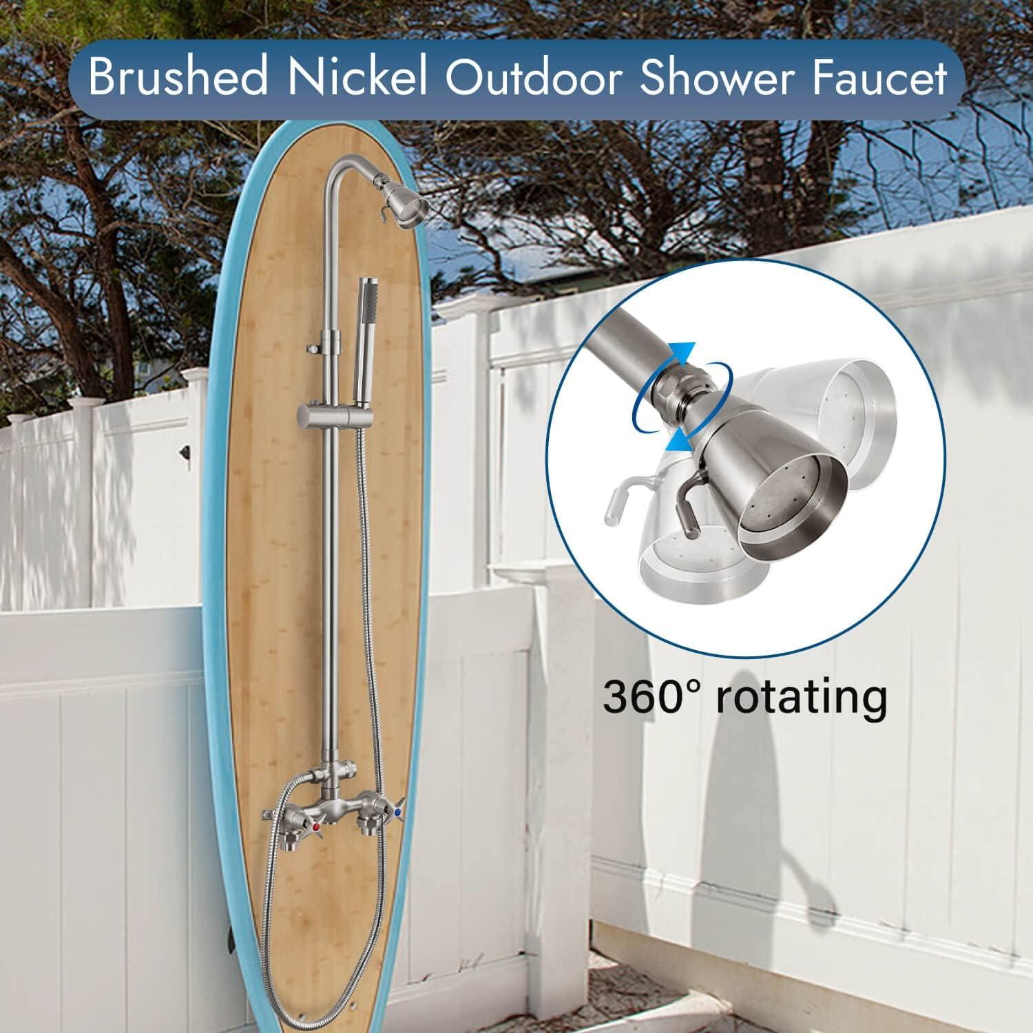 Brushed Nickel Wall Mounted Outdoor Shower Kit with Handheld Sprayer