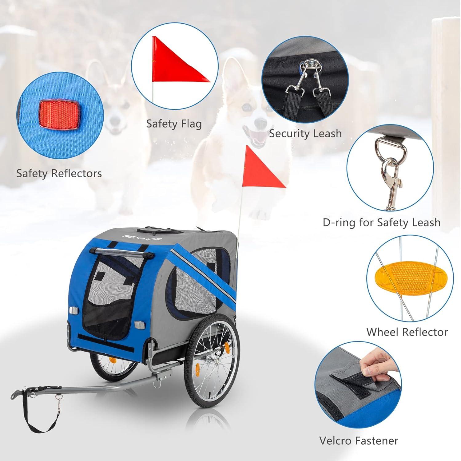 PEXMOR Dog Bike Trailer,Dog Trailer Pet Cart for Bicycle w/Universal Hitch & Quick Release 20" Wheels, Folding Bike Wagon Cargo Carrier for Dog Large Capacity w/3 Entrances & Safety Reflectors Flag