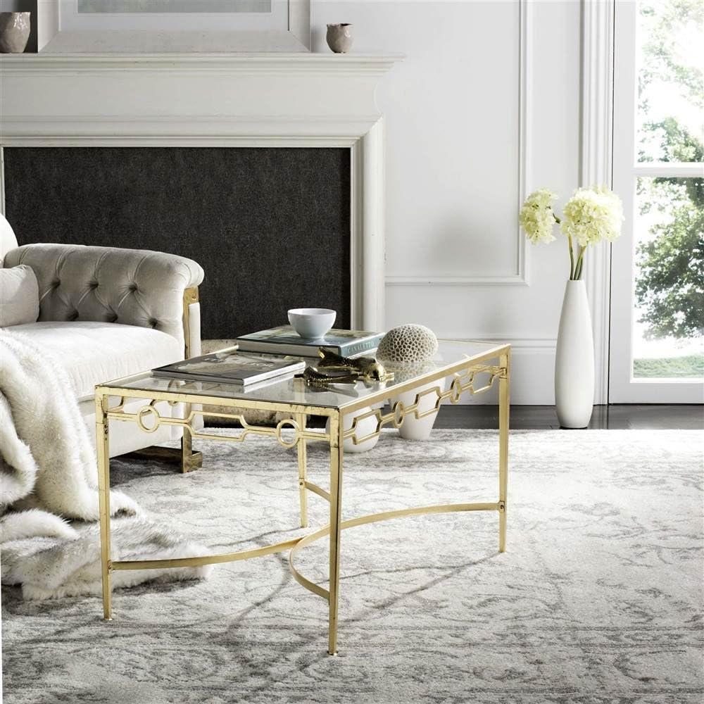 SAFAVIEH Lura Gold Leaf Retro Coffee Table, Gold/Clear