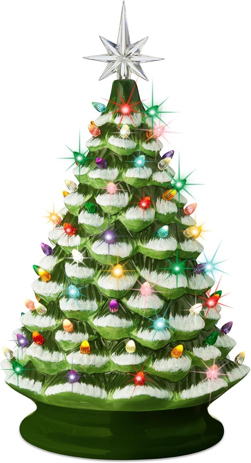 Best Choice Products 18in Ceramic Christmas Tree, Pre-lit Hand-Painted Holiday Decor w/ 93 Lights