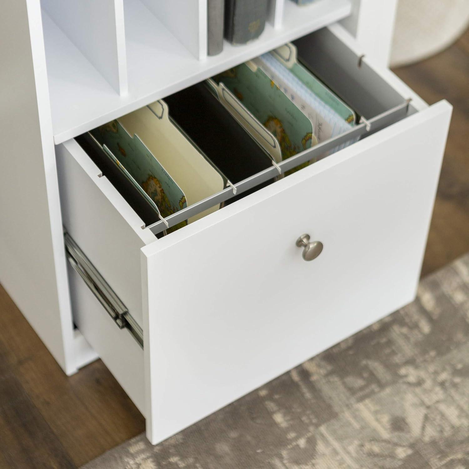 Walker Edison Modern Wood Computer Desk with Keyboard Tray and Drawers, White