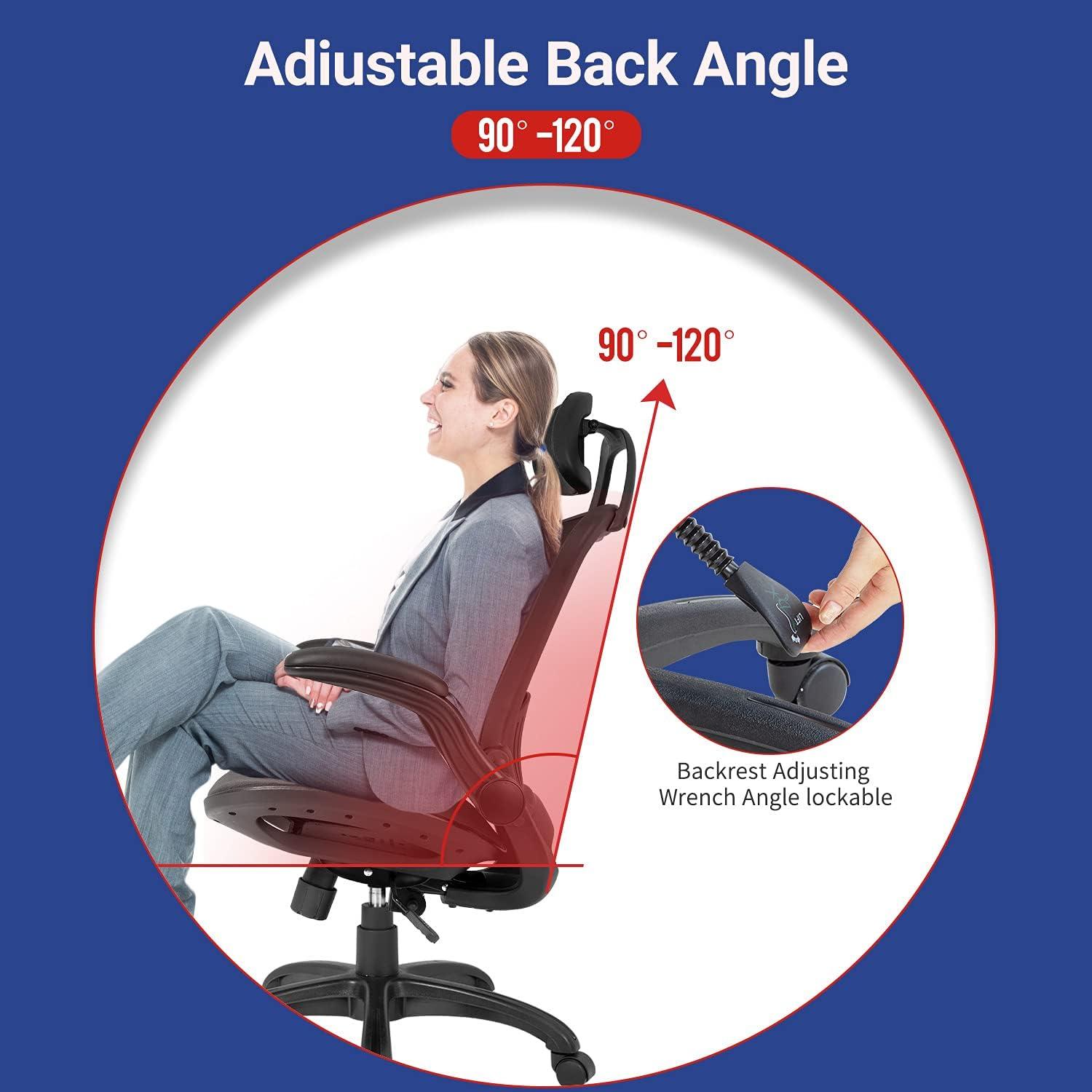 Office Chair Desk Chair Computer Chair Ergonomic Rolling Swivel Mesh Chair Lumbar Support Headrest Flip-up Arms High Back Adjustable Chair for Women& Men,Black