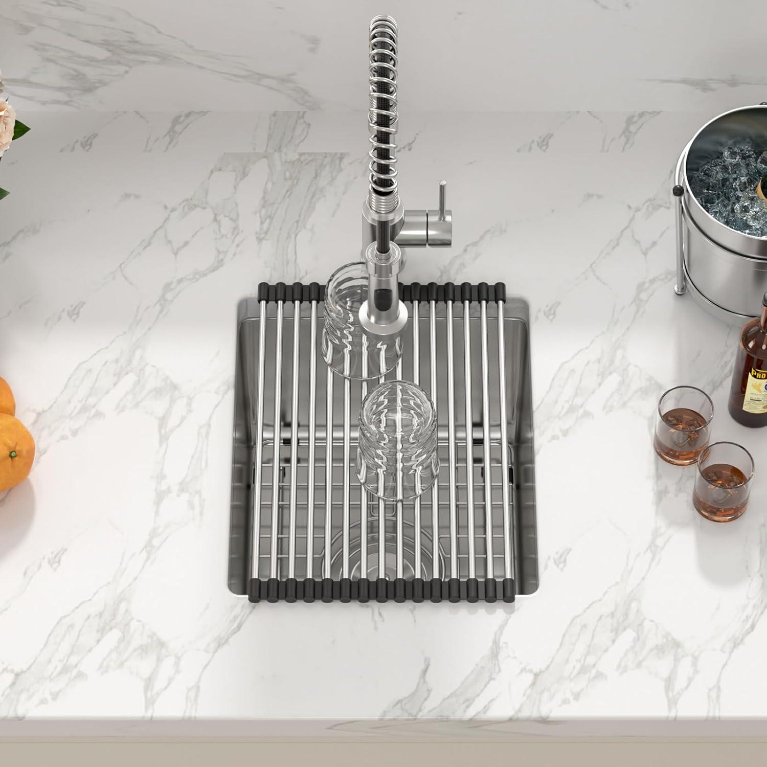 Sarlai 27 Undermount Kitchen Sink - 27 x 18 Kitchen Sink Undermount Single Bowl 16 Gauge Stainless Steel Under Counter Kitchen Sinks Round Corner Basin