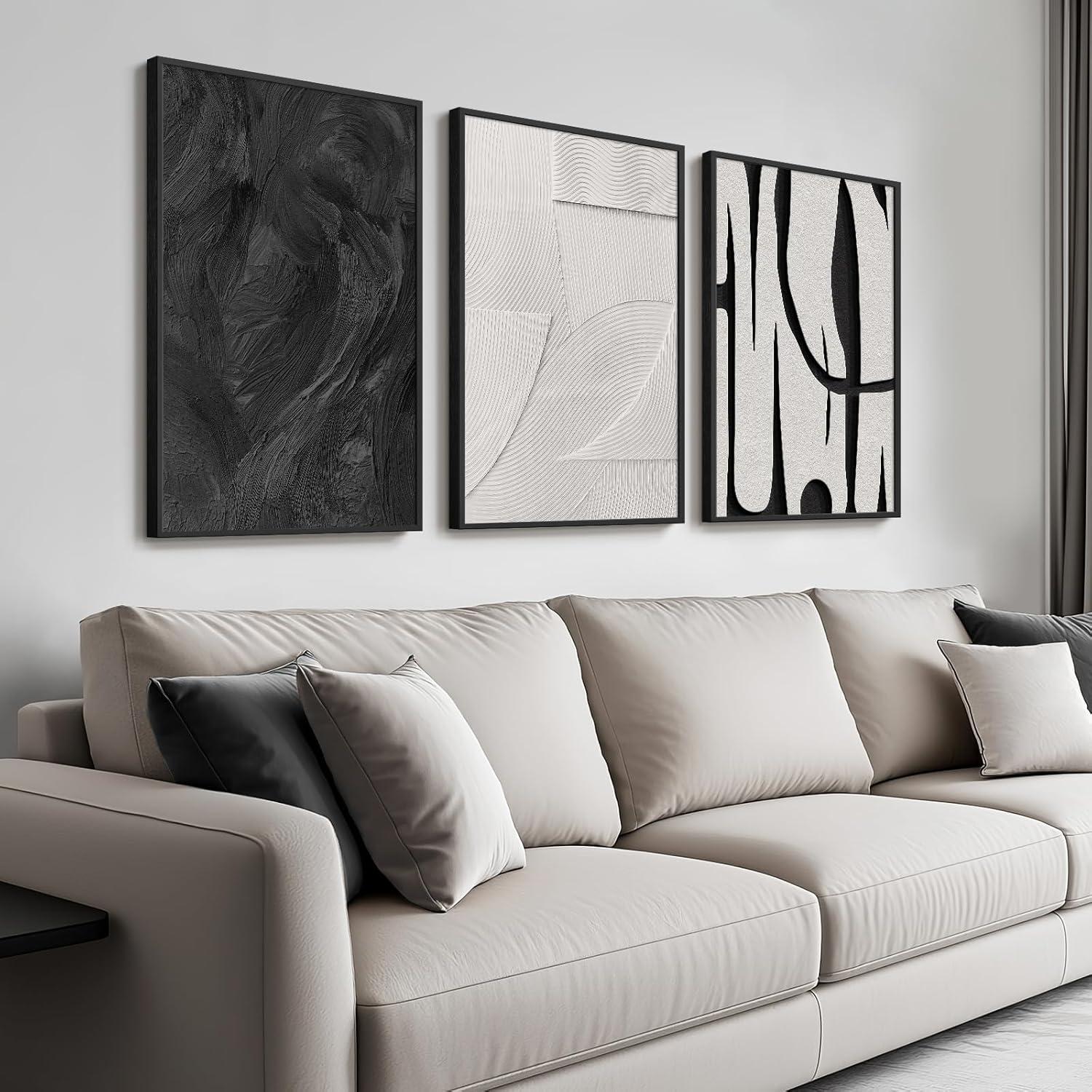 Black and White Abstract Canvas Art Set with Aluminum Frame