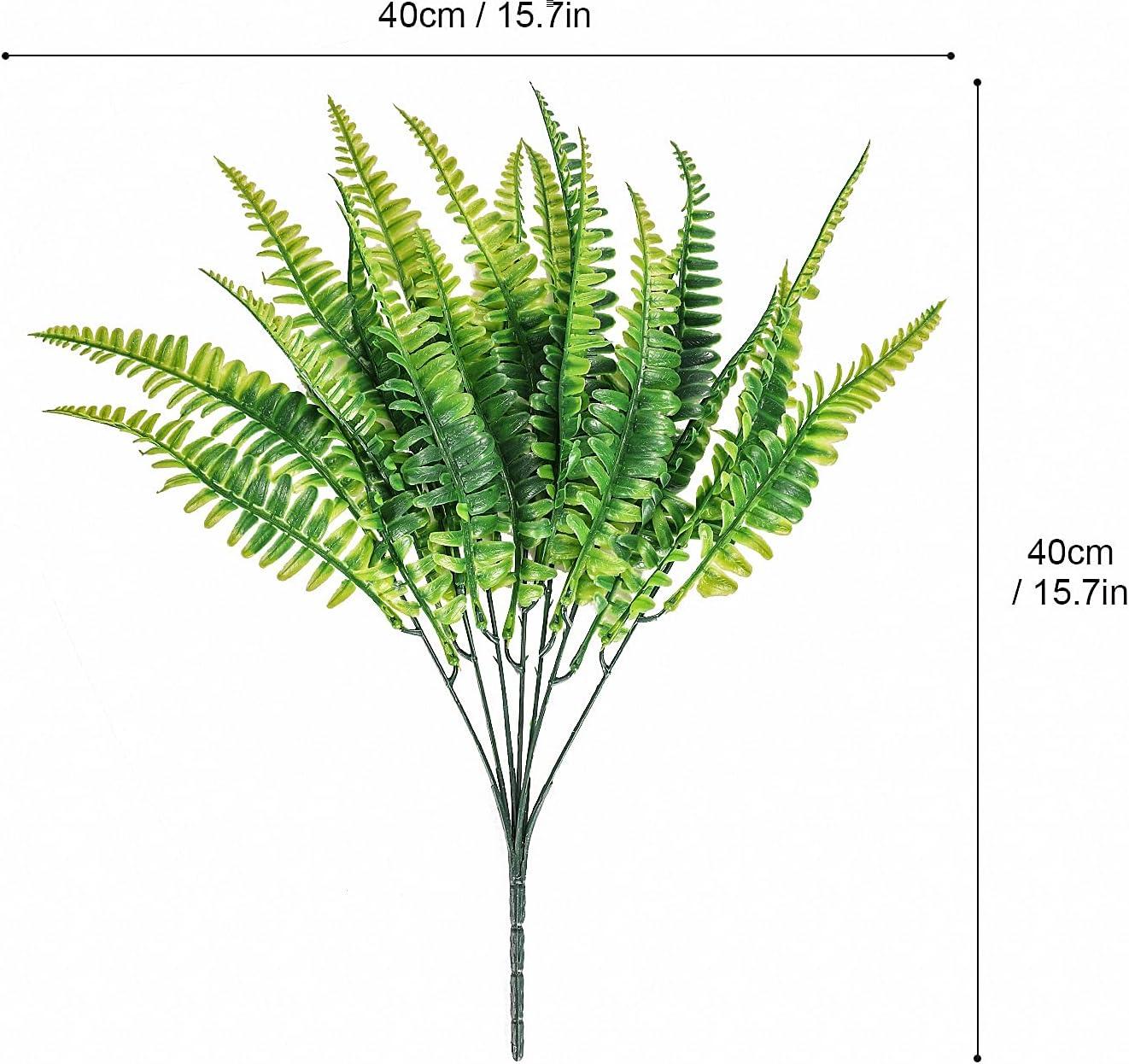 12pcs Artificial Flowers for Outdoor Fake Ferns Artificial Boston Fern Plant Artificial Ferns for Outdoor UV Resistant Plastic Plants (Green)