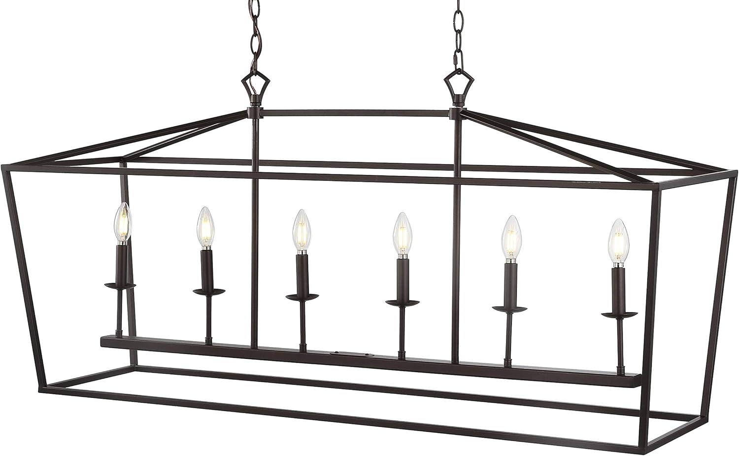 Pagoda 49" Linear 6-Bulb Lantern Metal LED Pendant, Oil Rubbed Bronze