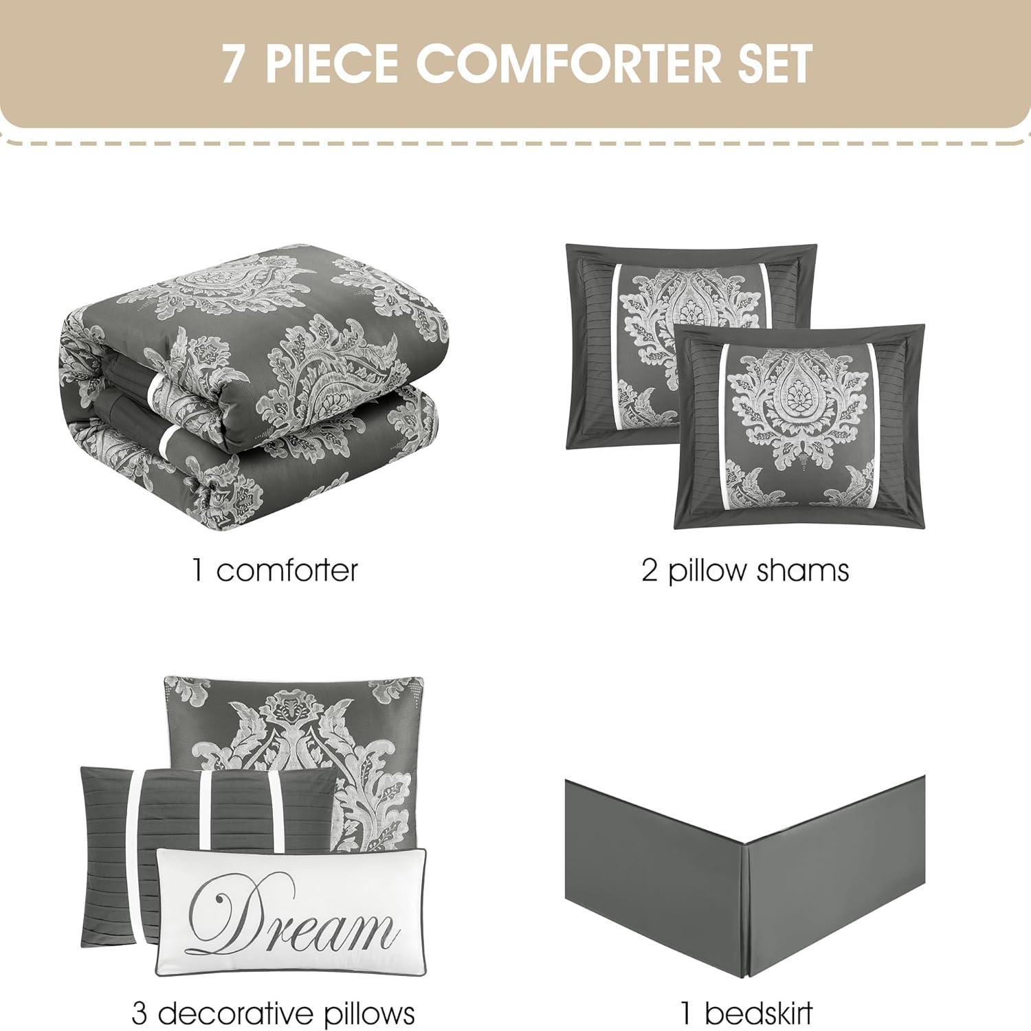 Nanshing America, Inc Therese 7 Piece Traditional Damask Comforter Set