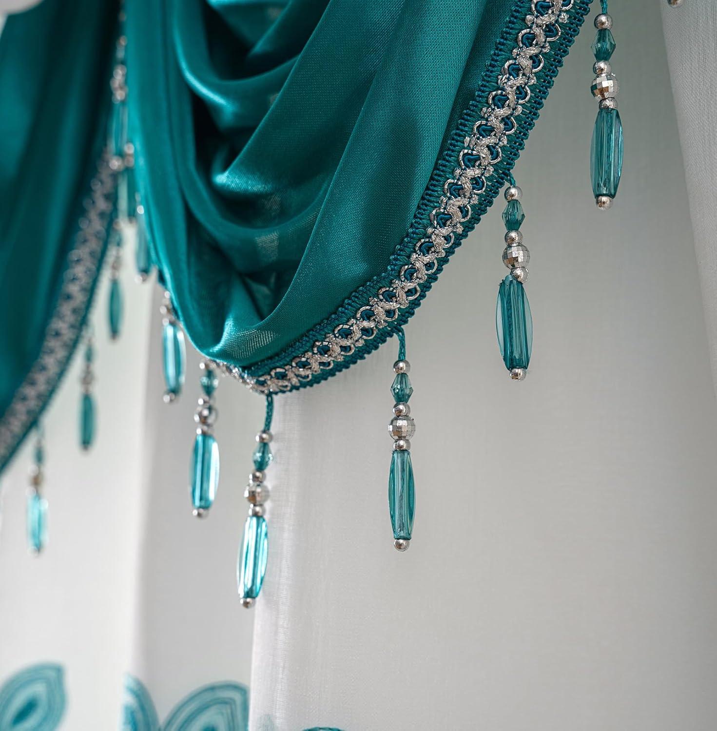 Red Barrel Studio® Embroidery Sheer Curtain 2 Panels Set Luxury Window Curtain Attached Valance With Satin Backing And 2 Tie Backs