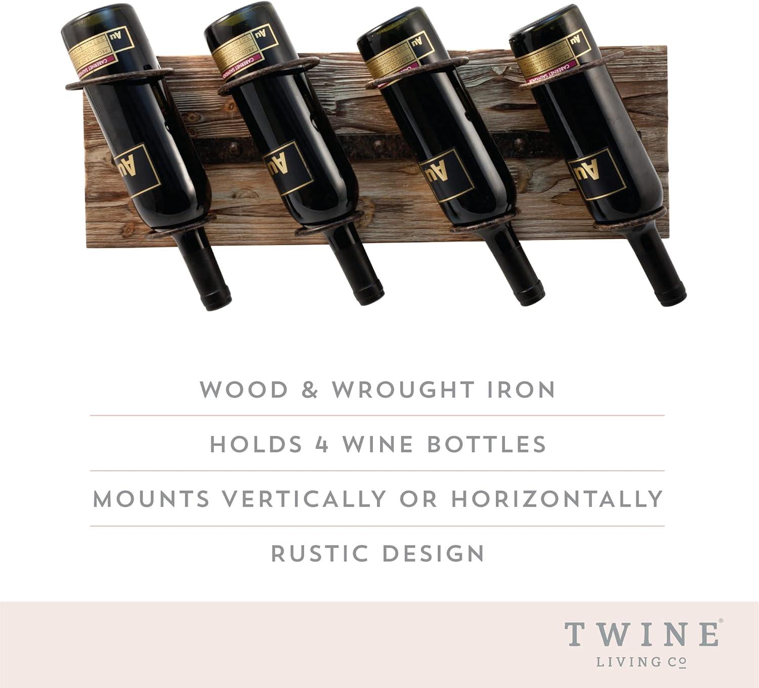 Twine Rustic Country Wood and Metal Wine Rack, Set of 1, Wall Mounted Wine Rack, Wine Storage, Wood and Wrought Iron, 8" x 23.15"