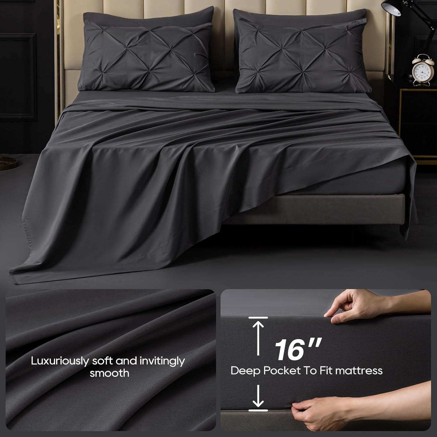 King Dark Grey Microfiber Down Alternative Bed in a Bag Set