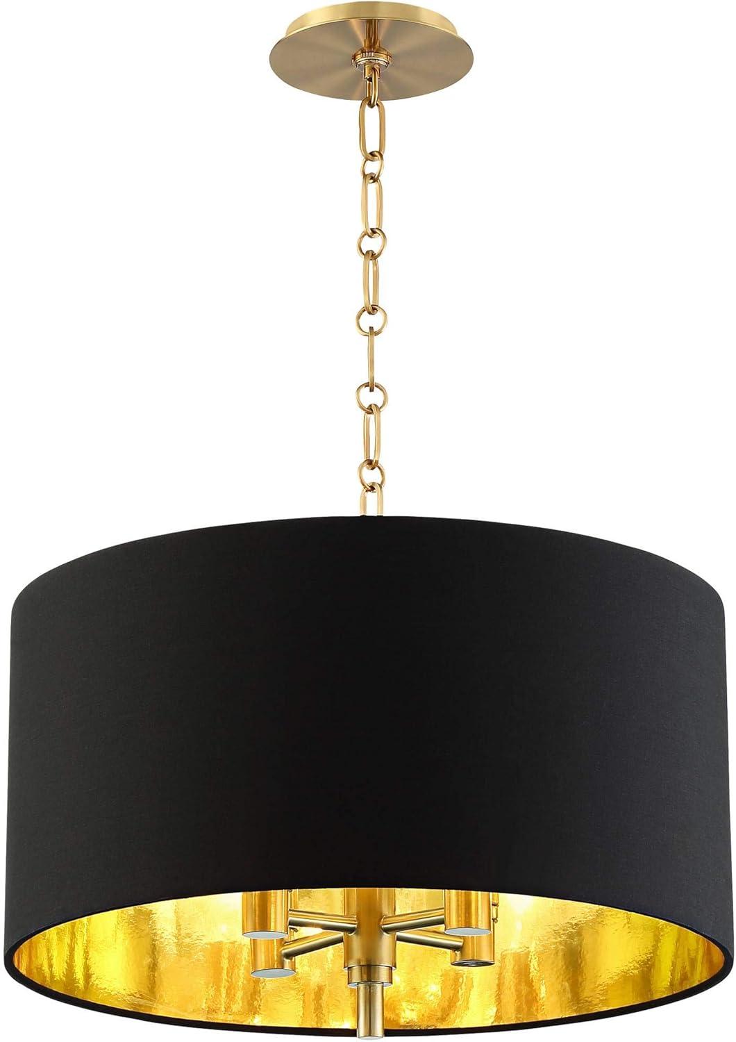 Possini Euro Design Warm Gold Pendant Chandelier 20" Wide Modern Black Fabric Drum Shade 4-Light Fixture for Dining Room Living House Kitchen Island